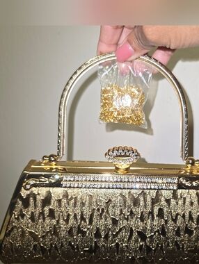 Gold Crystal-Accented Evening Clutch with Top Handle